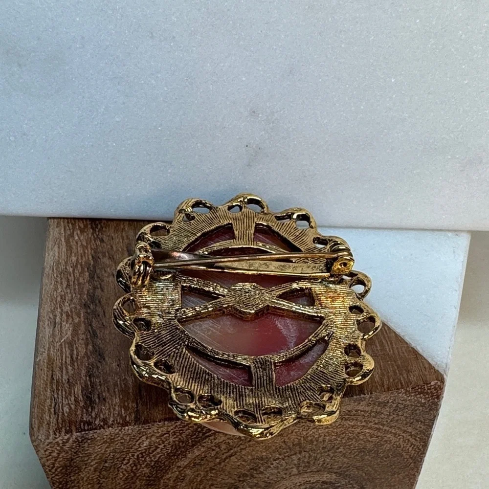 Vintage Cameo Type Costume Pin Brooch in Goldtone Frame Setting Lot B38